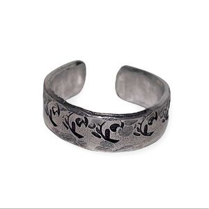 Handmade‎ 8 stamped boho floral pattern silver hypoallergenic adjustable ring